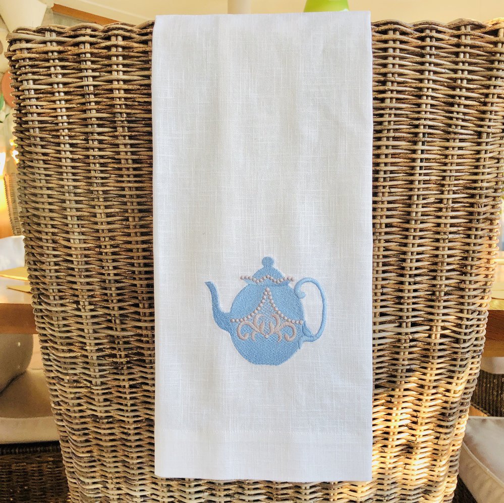 Blue Tea Pot Linen Guest Towel